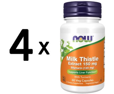 4 x NOW Foods Silymarin with Turmeric, 150mg - 60 vcaps