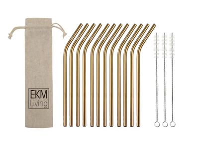 EKM Living Edelstahl Strohhalme 12er Set Kupfer gebogen GmbH, Trinkhalme, bruchfes