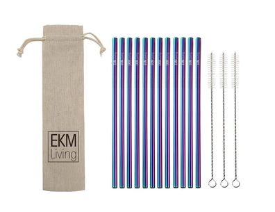 EKM Living Edelstahl Strohhalme 12er Set Rainbow gerade GmbH, Trinkhalme, bruchfes