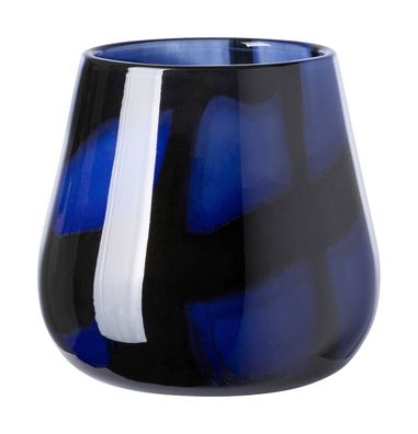 Fink MARLY, Glasvase, Windlicht, Glas, glatt, blau , schwarz, L. 19 cm, B. 19 cm,