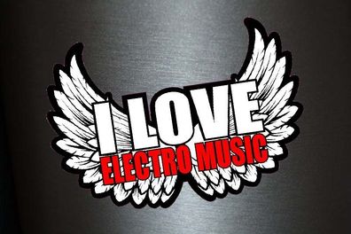 1 x Aufkleber I Love Electro Music Sticker DJ Disco Club Musik Black Tuning Fun