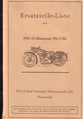 Eratzteile-Liste NSU-D-Motorrad 351 OSL, Modelle 1935 bis 1941, Kraftrad
