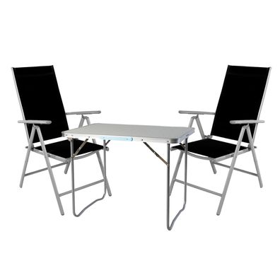 3-tlg. Campingmöbel Set Aluminium Tragegriff Campingtisch + 2 Klappstühle Textil