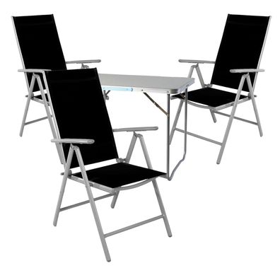 4-tlg. Campingmöbel Set Aluminium Tragegriff Campingtisch + 3 Klappstühle Textil