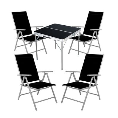 5-tlg. Campingmöbel Set Alu Tragegriff Campingtisch + 4 Stk. Klappstühle schwarz