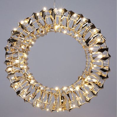 LED Türkranz Hängekranz Metallkranz Kranz warmweiß Gold Ø30cm Innen Batterie