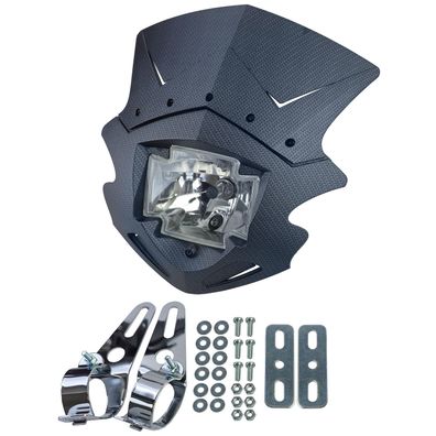 Motorrad Universal Lampenmaske Gothic inkl. Scheinwerfer in Carbon-Optik