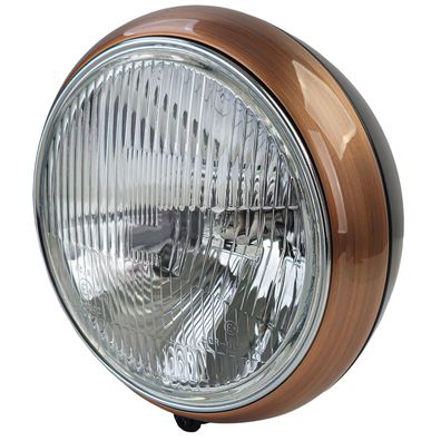 Universal 7" Riffelglas Motorrad Scheinwerfer Kupfer Schwarz mit E-Prüfzeichen