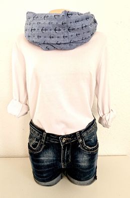 Blogger Loop Schal Halstuch Schlauchschal Viskose kleine/große Anker Jeansblau