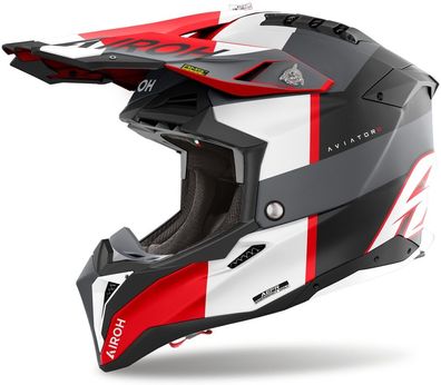 Airoh Crosshelm Helmet Aviator 3 Monarch Grey/Red Matt 57-25004