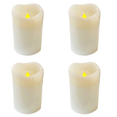 4 Stück LED Wachs Kerzen Set Flammenlos Echtwachs Leuchten Weiß 9cm x 7,5cm