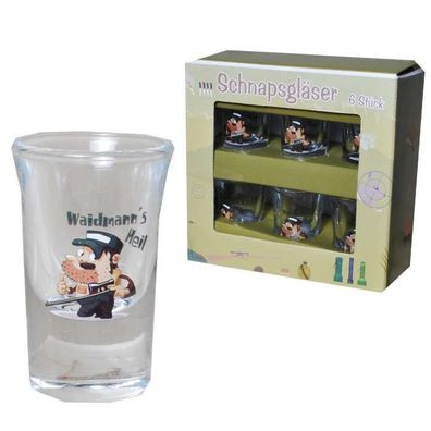 Schnapsgläser Gläser für den Jäger - Geschenke Jagd, 1Set mit 6 Gläser