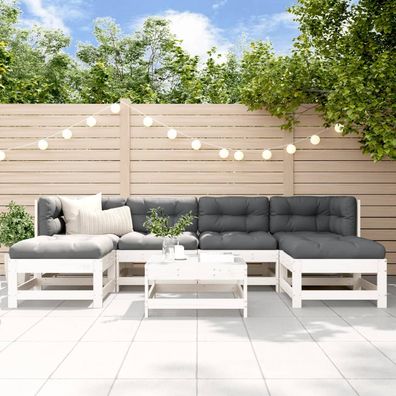 vidaXL 7-tlg. Garten-Lounge-Set Weiß Massivholz Kiefer
