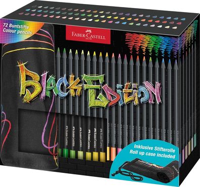 FABER-CASTELL 116418 - Buntstifte Set mit Stifte Rolle, 72 Black Edition Buntstifte