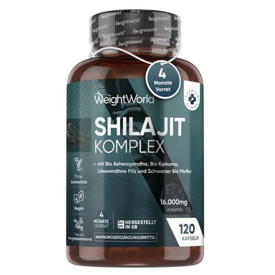 WeightWorld Shilajit Komplex 16.000mg - 120 vegane Kapseln für 4 Monate Vorrat