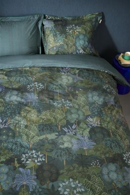 PIP Studio Perkal Bettwäsche 135x200 Jardin de Noche Dark Blue grün Bäume Wende