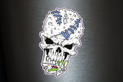 1 x Aufkleber Skull Fluo Death Horror Scary Totenkopt Bones Fun Gag Static Decal