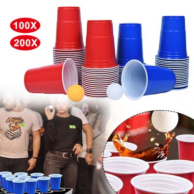Beer Pong Becher, 100 Red Cups + 100 Blue Cups+20 Bälle