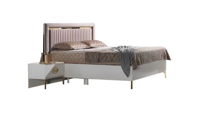 Schlafzimmer Set Bett + 2X Nachttische + Kleiderschrank Luxus Moderne Möbel 4Tlg