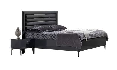 Schlafzimmer Set Bett 2X Nachttische Schrank Luxus Moderne Möbel 4Tlg Schwarz