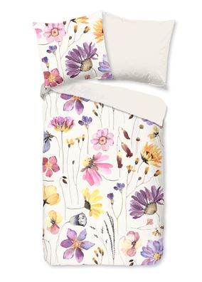 Good Morning Baumwoll-Bettwäsche 135x200 Kate Gräser Blüten weiß bunt 30894