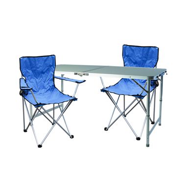 3-tlg. blaues Campingmöbel Set, Tisch mit Tragegriff und Stühle mit Tasche
