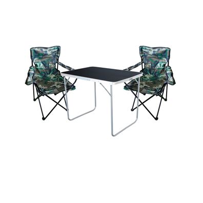 3-tlg Camping Set Campingtisch Schwarz + 2 x Campingstuhl Klappstuhl Camouflage