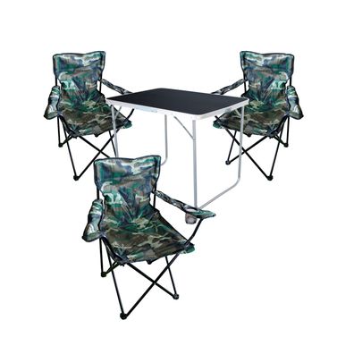 XL 4-tlg Camping Set Campingtisch Schwarz + 3 x Campingstuhl Klappstuhl Camouflage