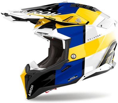 Airoh Crosshelm Helmet Aviator 3 Monarch Blue/Yellow Gloss 57-25003
