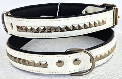 Halsband , Hundehalsband, Halsumfang 48-59cm, Echt LEDER + Weiss