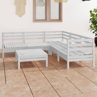 vidaXL 6-tlg. Garten-Lounge-Set Massivholz Kiefer Weiß
