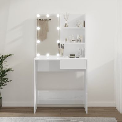 vidaXL Schminktisch mit LED Hochglanz-Weiß 74,5x40x141 cm
