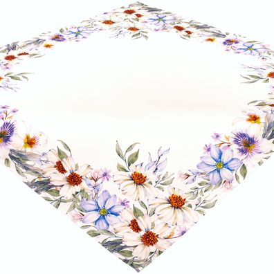 Tischdecke Sommer 85x85 Decke Mitteldecke Tischwäsche Tischserviette Weiß Blumen
