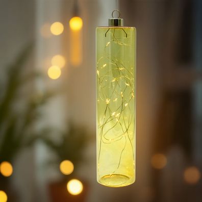LED Glas Pendel Leuchte gelb - 24 x 6 cm - Deko Licht Hänge Lampe Timer Batterie
