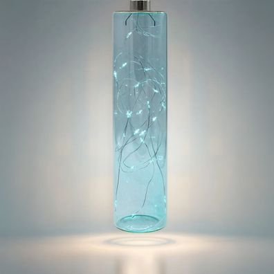 LED Glas Pendel Leuchte petrol - 24x6 cm - Deko Licht Hänge Lampe Timer Batterie