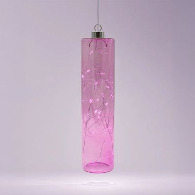 LED Glas Pendel Leuchte lila - 24 x 6 cm - Deko Licht Hänge Lampe Timer Batterie