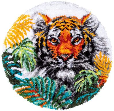 Vervaco PN-0187077 Knüpfformteppichpackung Tiger in Dschungelblättern