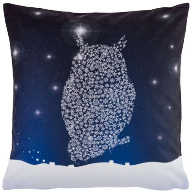 Kissenhülle Weihnachten 40x40 Eule Blau Kissenbezug Winter Dekokissen Kissen