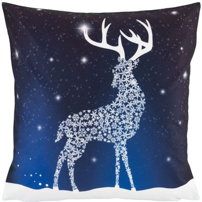 Kissenhülle Weihnachten 40x40 Hirsch Blau Kissenbezug Winter Dekokissen Kissen