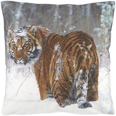 Kissenbezug Winter 40x40 Kissenhülle Kissen Dekokissen Sofakissen Tiger Schnee