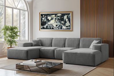 Sofa U-Form Siena, U-förmiges Ecksofa, Stoff Salvador Grau