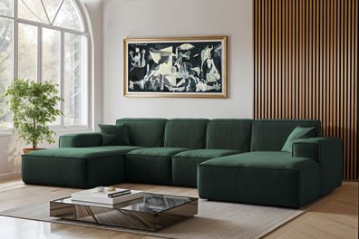 Sofa U-Form Siena, U-förmiges Ecksofa, Stoff Salvador Grün