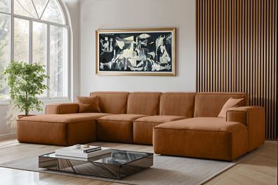 Sofa U-Form Siena, U-förmiges Ecksofa, Stoff Salvador Kupfer