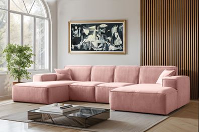 Sofa U-Form Siena, U-förmiges Ecksofa, Stoff Salvador Rosa