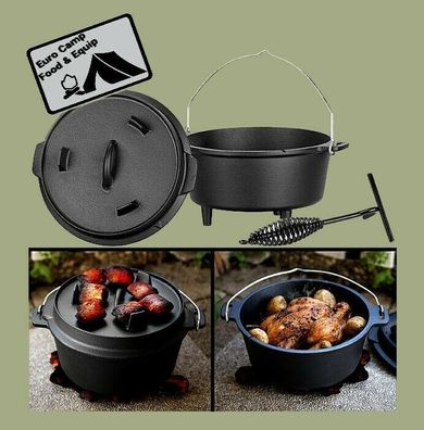 NEU Dutch Oven Topf Pfanne aus Gusseisen für Grillen Kochen Garen Braten Camping