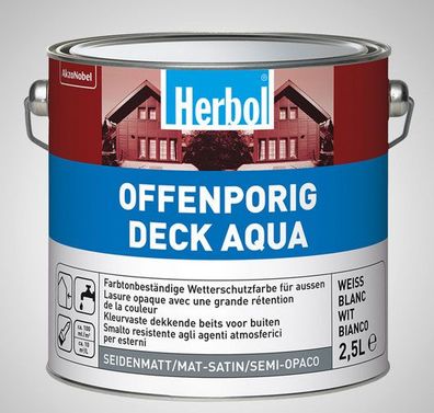 HERBOL Offenporig Deck Aqua 2.5 LTR seidenmatte Deckfarbe Wetterschutzfarbe WEISS