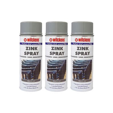 3x Wilckens Zinkspray 0.4 LTR Sprühlack Farbspray Sprühdose