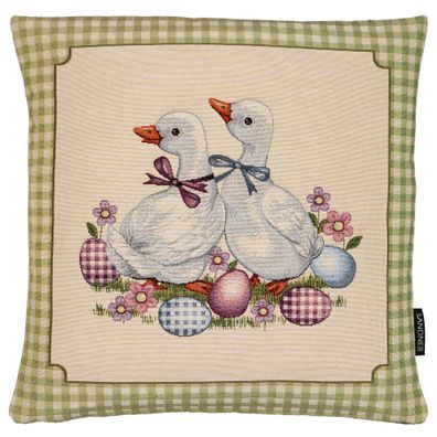 Kissenhülle Ostern 45x45 Gänse Kissenbezug Gobelin Kissen Landhaus Küche Sandner