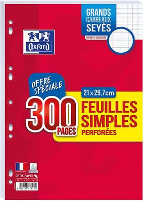 Oxford 400019119 Feuilles simples perforées, A4, 300 pages Offre Spéciale
