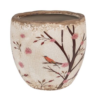 Clayre & Eef Blumentopf Ø 14x14 cm Beige Braun Keramik Zweigen (Gr. Ø 14x14 cm)